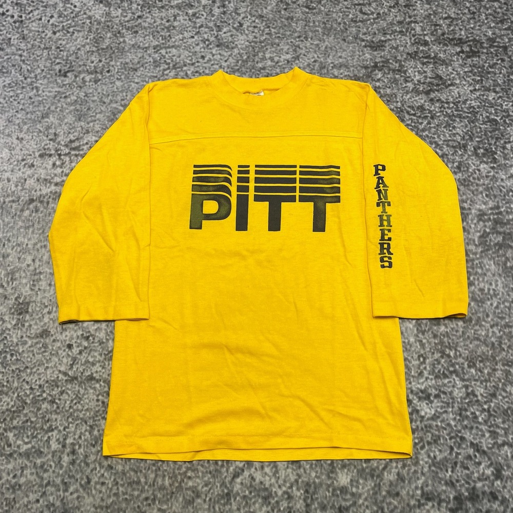 Vintage Artex Pitt Panthers Shirt Long Sleeve Mens Medium Yellow‎ 80s Collegiate